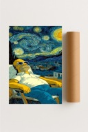 Plakat bez ramy 40x50cm Homer patrzy na gwiazdy kosmos kreskówka