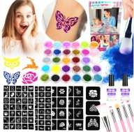 2 DUŻE ZESTAWY DO ROBIENIA TATUAŻY 240 SZABLONÓW BROKATOWE ZMYWALNE BROKAT