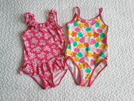 Mothercare 2 stróje kąpielowe jednoczęściowe róż i kwiatki owoce roz 128