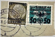 Generalne Gubernatorstwo, 2 znaczki kasowane na wycinku Hindenburg + Orzeł