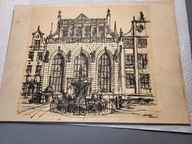 STARA ORYGINALNA GRAFIKA = GDAŃSK DANZIG - DWÓR ARTUSA = podpis autora