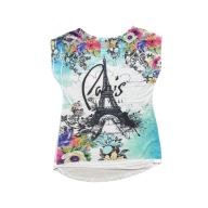 Bluzka t-shirt damska krótki rękaw wielokolorowy nadruk Paris Wieża Eiffela