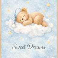 Plakat do pokoju niemowlaka – Miś w chmurkach | Plik do druku 300 DPI