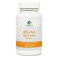 Witamina D3 + K2 - 2000 IU 120 kapsułek miękkich ODPORNOŚĆ, ZDROWE SERCE