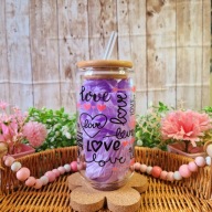 Kubek szklanka z bambusową pokrywką i słomką 500 ml handmade prezent love