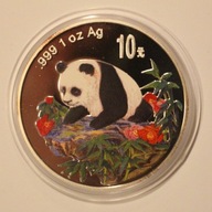 PANDA - 10 YUAN - JUANÓW 1999 CHINY PANDA - KOLOR, 1 OZ 999, BARDZO RZADKA