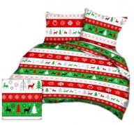 pościel bawełna lux 160x200 + 2x70x80 zamek B 564-4 sweterek ziel czerwony