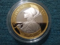 BRITANNIA 2 funty SREBRO PROOF NIE 1 uncja Oz Anglia Wielka Brytania PLAMY