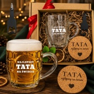 Zestaw prezentowy dla taty kufel z grawerem 500 ml, otwieracz, podkładka