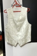 T Kamizelka imprezowa de Renouard kremowa srebrne ornamentowe kwiaty S