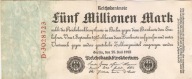 5 Milionów Marek 1923 Reichsbanknote Weimar