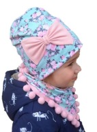 komplet CZAPKA I CHUSTA z pomponikami 46/47 WZORY