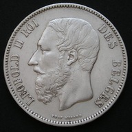 Belgia 5 franków 1873 - król Leopold II Koburg - srebro