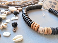 SURF Bransoletka brązowo-kremowa lawa czarne kokosowe drewno Blackberries