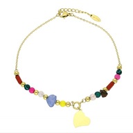 63215 Bransoletka złota stal chirurgiczna serce naturalne koraliki