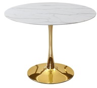 Stół marmur biały okrągły 90 cm złoty chorm