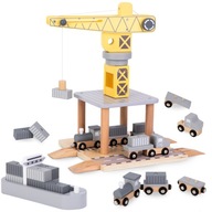 Drewniany ruchomy dźwig portowy z magnetyczną wciągarką i akcesoriami