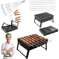GRILL WALIZKA TURYSTYCZNY MAŁY MINI SKŁADANY + 6x SZPIKULCE SZAMPURY