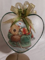 Bombka serce ręcznie zdobiona 15 CM decoupage SD16 bałwan bałwanek