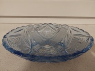 Szkło barwione niebieska miska miseczka w kształcie łódki ciekawy wzór PRL