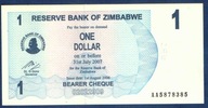 ZIMBABWE 1$ 2006-2007 PREFIX AA UNC