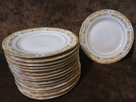 KAROLINA TALERZYKI DESEROWE PORCELANA VINTAGE PRL lata 70 komplet 15 sztuk
