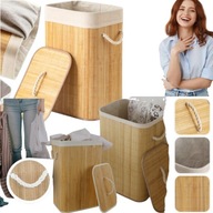 KOSZ BAMBUSOWY NA PRANIE Z POKRYWĄ 72L – DUŻY POJEMNIK NA BIELIZNĘ-ZABAWKI