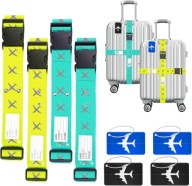 4x PASY BAGAŻOWE ZABEZPIECZAJĄCE Z ETYKIETAMI I IDENTYFIKATORAMI