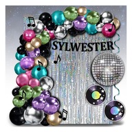 Balony zestaw dekoracji na SYLWESTRA NOWY ROK w stylu DISCO baner SYLWESTER