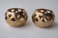 Świeczniki na podgrzewacze tealight mosiężne serca - zestaw 2 szt