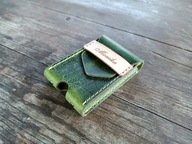 Etui na karty, dokumenty, wizytownik, skóra naturalna, zieleń