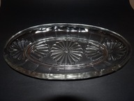 Półmisek szklany, huta Niemen, Hortensja?, szkło PRL, vintage, art deco