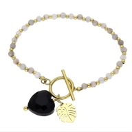 68178 Bransoletka złota stal chirurgiczna serce liść monstery