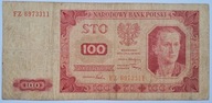 Banknot PRL 100 zł 1948 rok SERIA: FZ - BEZ RAMKI