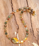 Naszyjnik agat urugwajski zielony pomarańczowy kolorowy srebro wyjątkowy