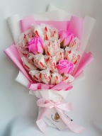 Bukiet jadalny Rafaello i 3 róże biało różowy URODZINY PREZENT KOMUNIA ŚLUB