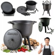 KOCIOŁEK ŻELIWNY GARNEK MYŚLIWSKI NA OGNISKO WISZĄCY STOJĄCY GRILL 8L