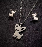 Wisior Piesek Chihuahua + łańcuszek + kolczyki stal nierdzewna 316L