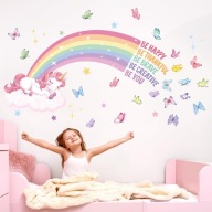 Kolorowe Naklejki Ścienne Jednorożec Tęcza Motyle do Pokoju Dziecka 78x147