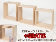 ZESTAW DREWNIANYCH PÓŁEK ŚCIENNYCH CUBE 3 SZT. FSC SOLIDNE + GRATIS