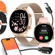 SMARTWATCH DAMSKI ZEGAREK WODOODPORNY PL MENU ROZMOWY ZAOKRĄGLONY + 4 PASKI