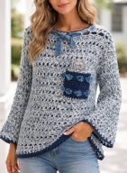 Ręcznie robiony sweter ECO Zero Waste bawełna + akryl z recyklingu - kot