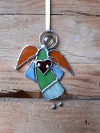 „Aniołek z Sercem” nr 1) witraż Tiffany, zawieszka, Idealny Prezent.