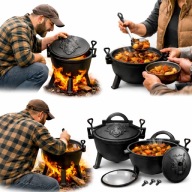 KOCIOŁEK ŻELIWNY EMALIOWANY GARNEK NA OGNISKO GRILL 5L DO GOTOWANIA