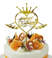 Topper na tort urodzinowy Happy Birthday serce korona akryl