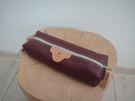 Piórnik, skóra naturalna, ręcznie robiony, bordo