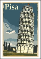 A2 KOLOROWY PLAKAT PIZA, PISA, KRZYWA WIEŻA W PIZIE, WŁOCHY, VINTAGE RETRO