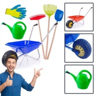 DUŻE TACZKI DLA DZIECI ZESTAW OGRODOWY ŁOPATKA GRABKI KONEWKA NOWY 7SZT