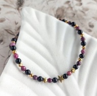 Bransoletka z rubinem i gwiazdkami, biżuteria z kamieni naturalnych, stal