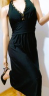 CZARNA SUKIENKA WIĄZANA NA SZYI DEKOLT BIŻUTERYJNY GOTHIC XL